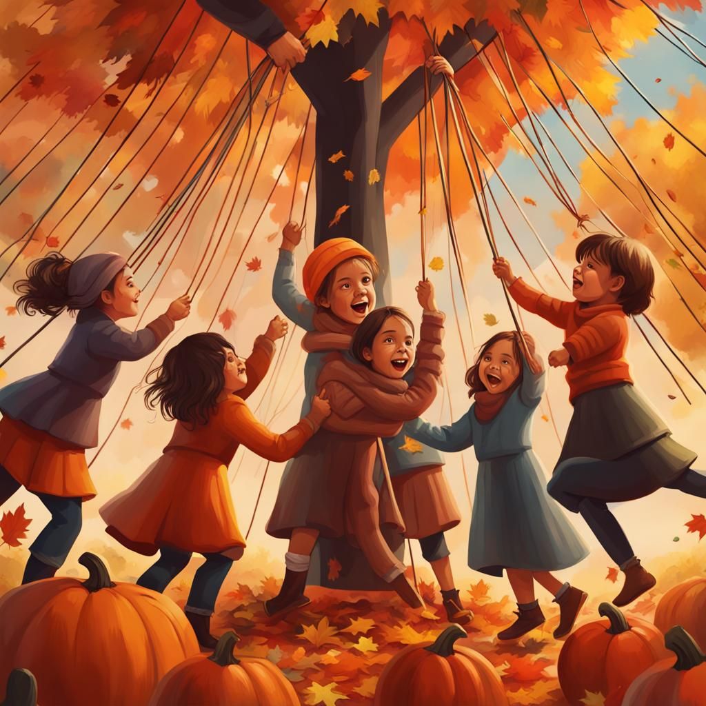 Autumn Maypole Dance: Hyperrealistic Concept Art