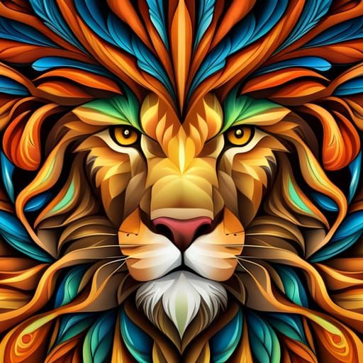 Abstract Lion Fractal in Zentangle Style