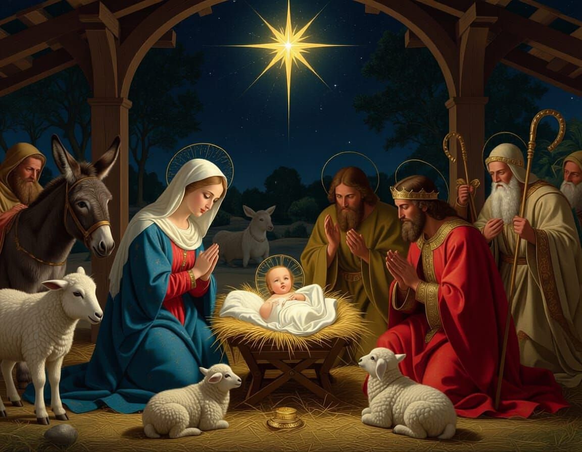 Renaissance Nativity Scene with Star of Bethlehem