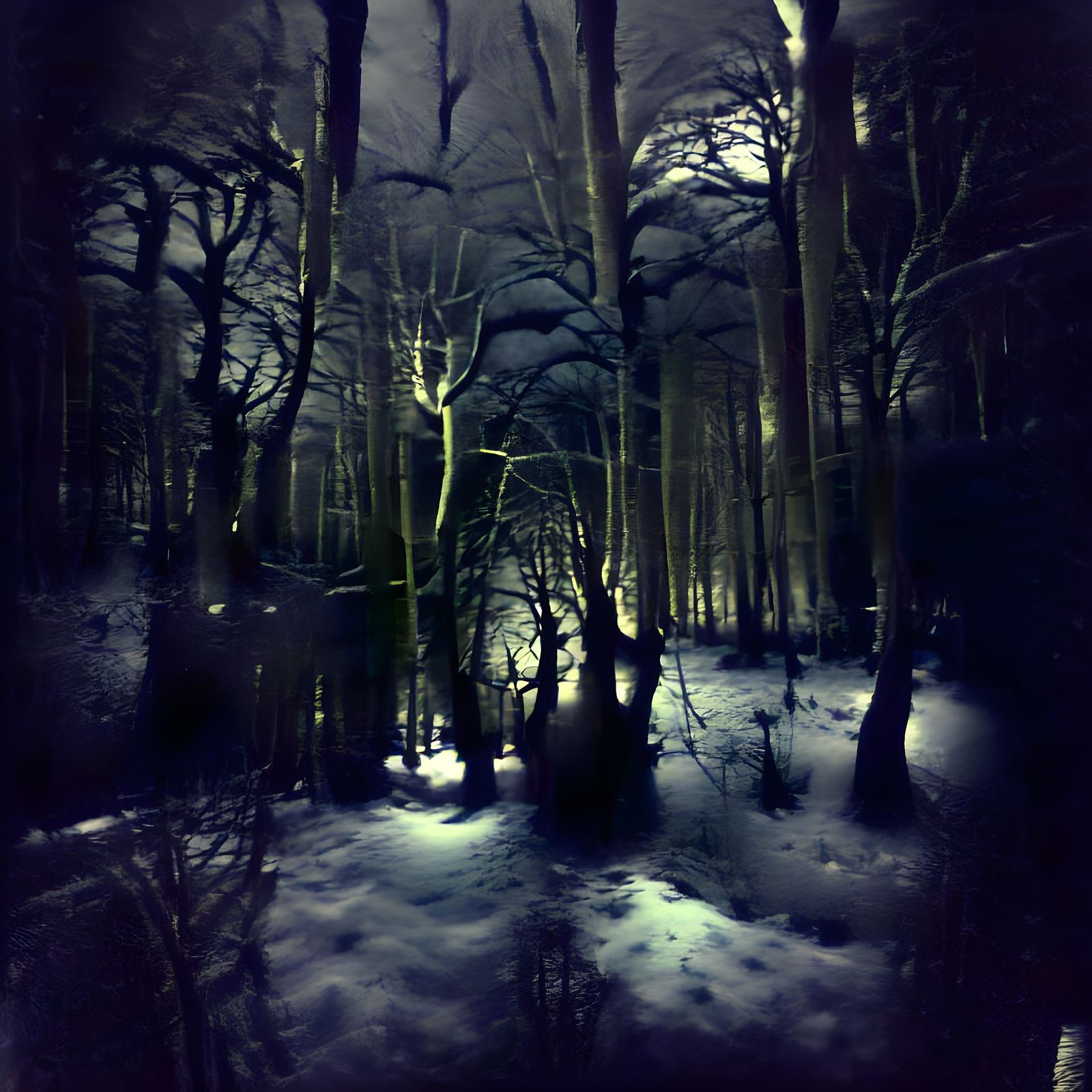 Winter's Dark and Deep Woods Landscape