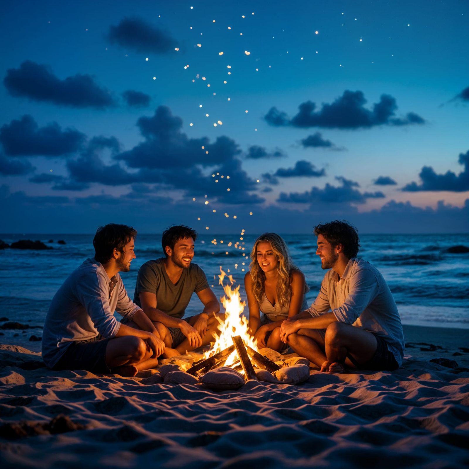 Beach Bonfire: Friends Sharing Stories Under Stars