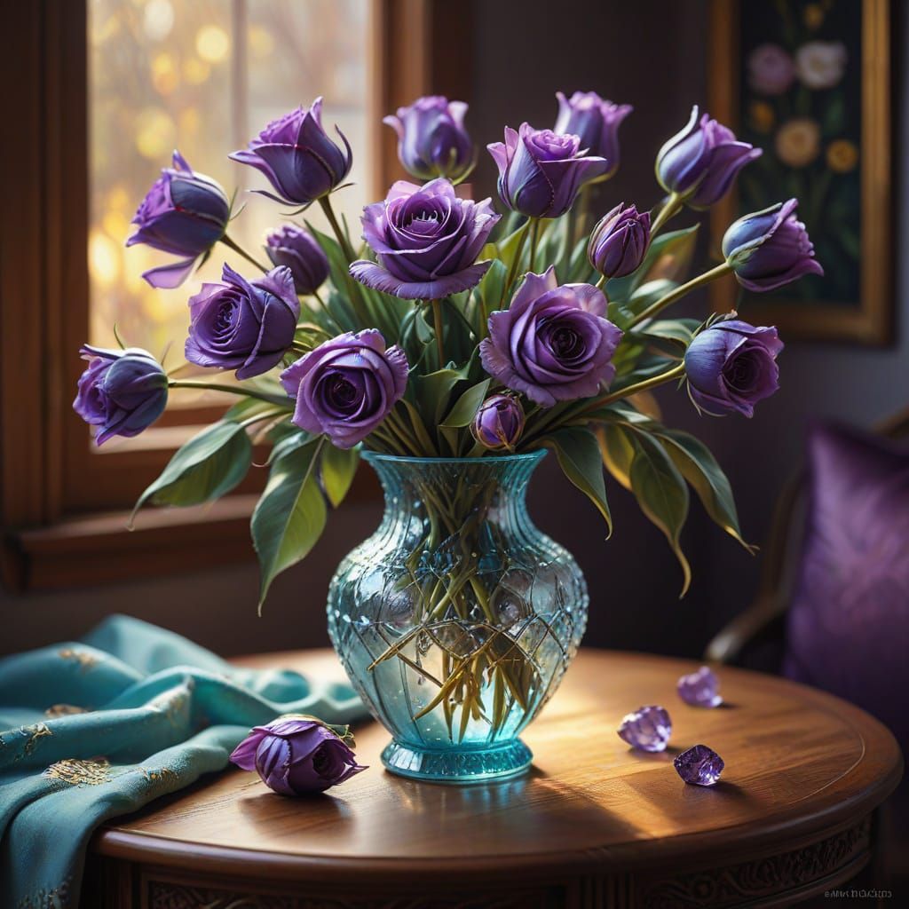 Luxurious Still Life of Roses and Tulips as Oil Painting