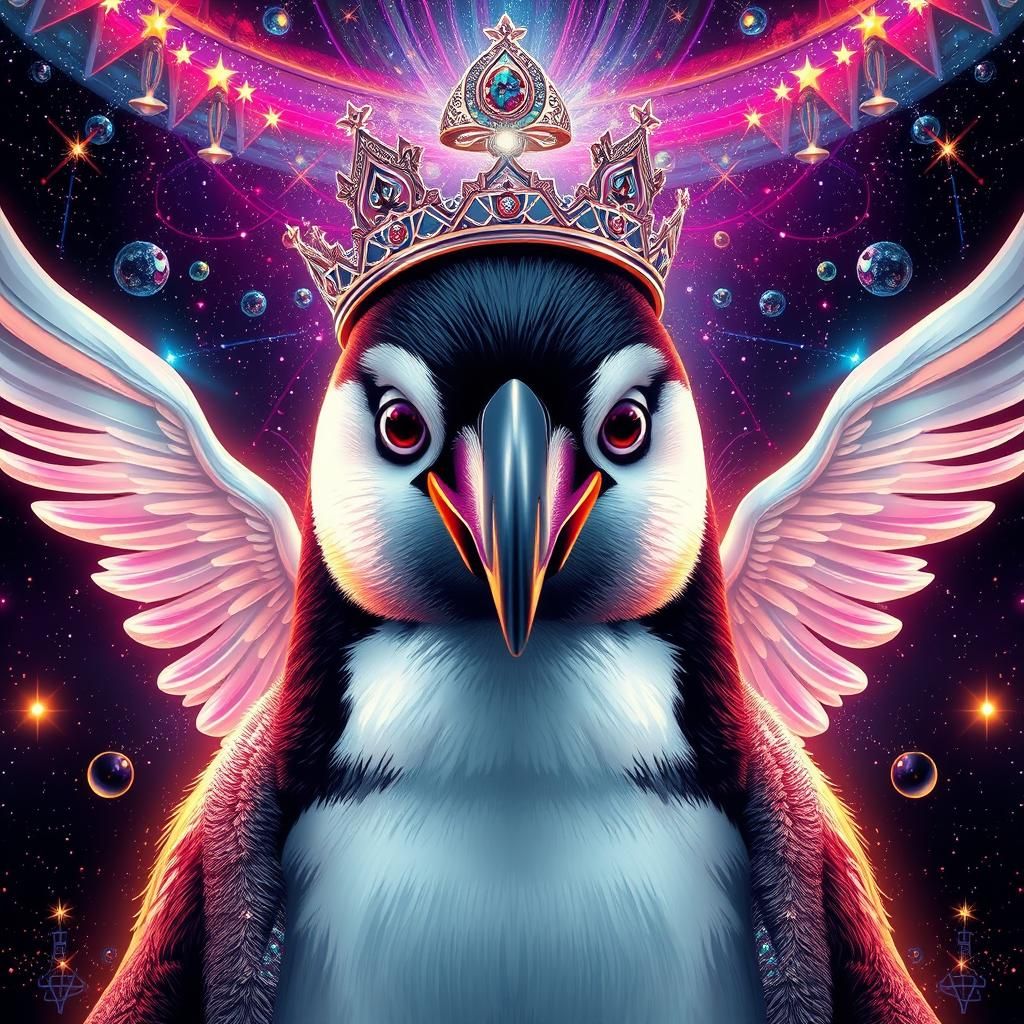 Occupational Penguin Queen in Astral Illustration