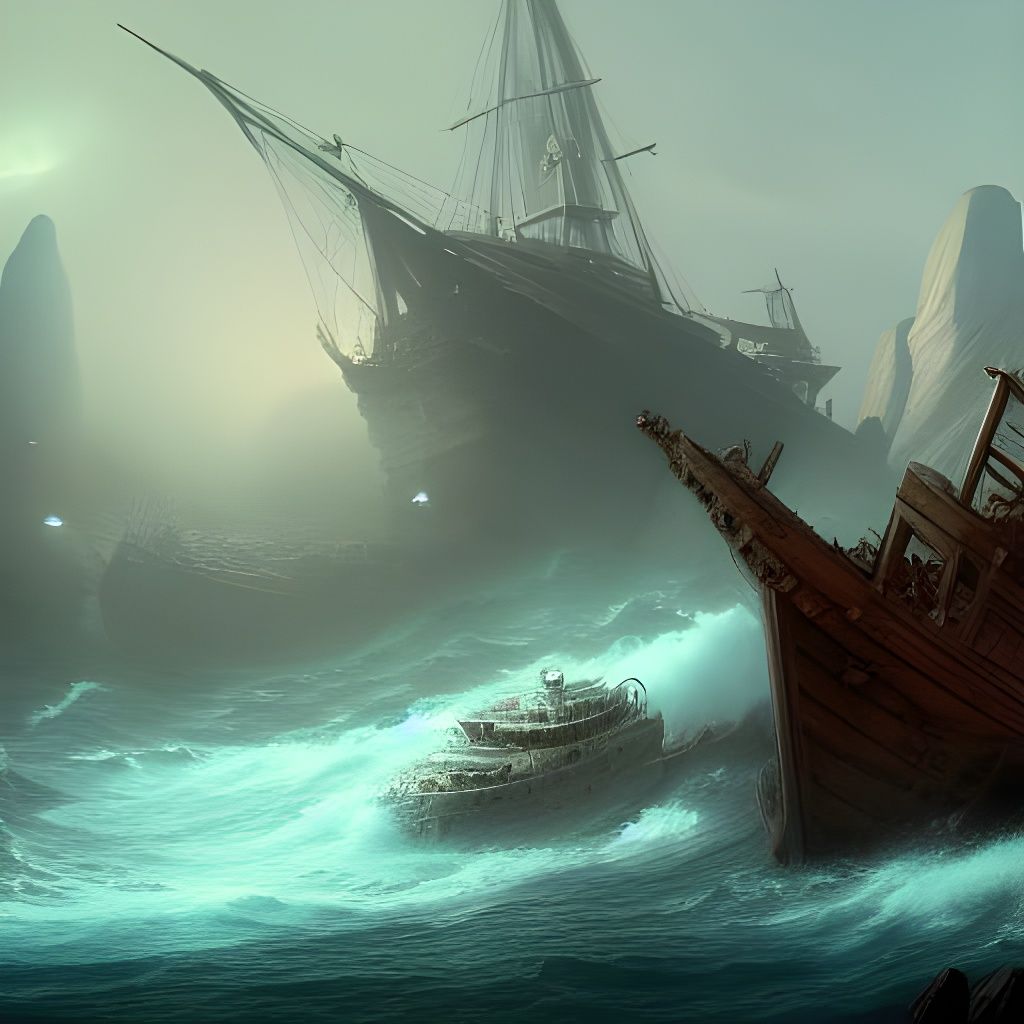 Detailed Shipwreck Matte Painting in Deep Color
