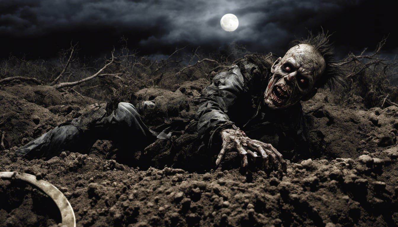 Zombie Crawling from Grave in Horror Style