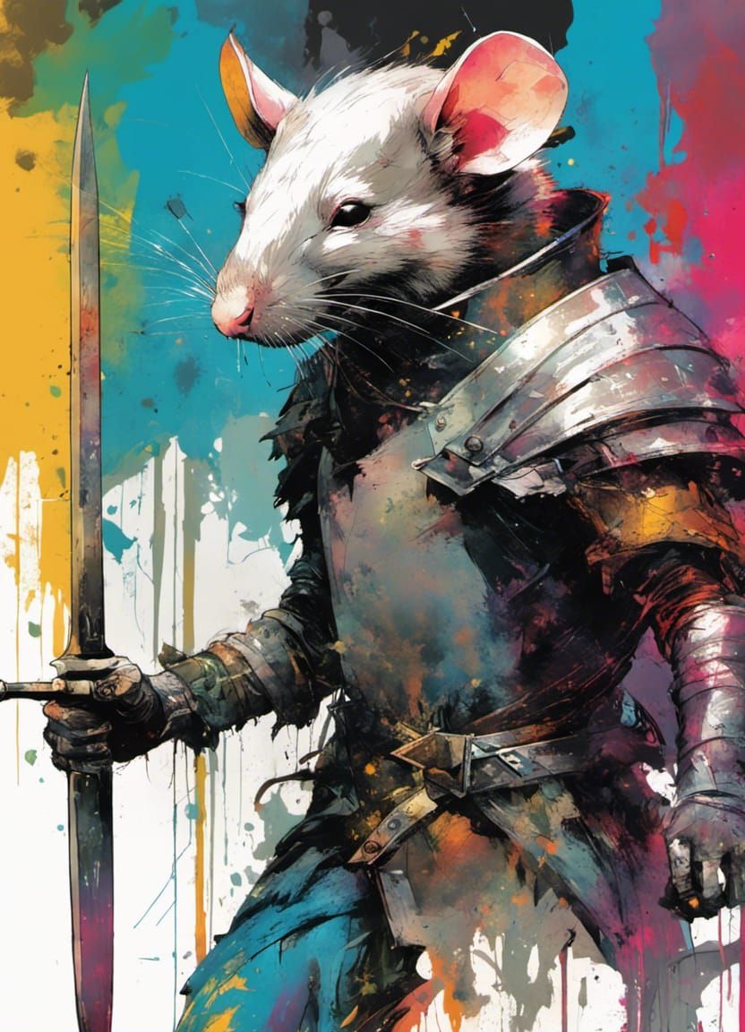 Prismatic Rat Knight in Vibrant Color Splash