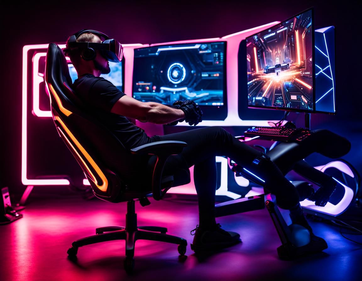 Futuristic Gaming PC Setup with VR Gamer