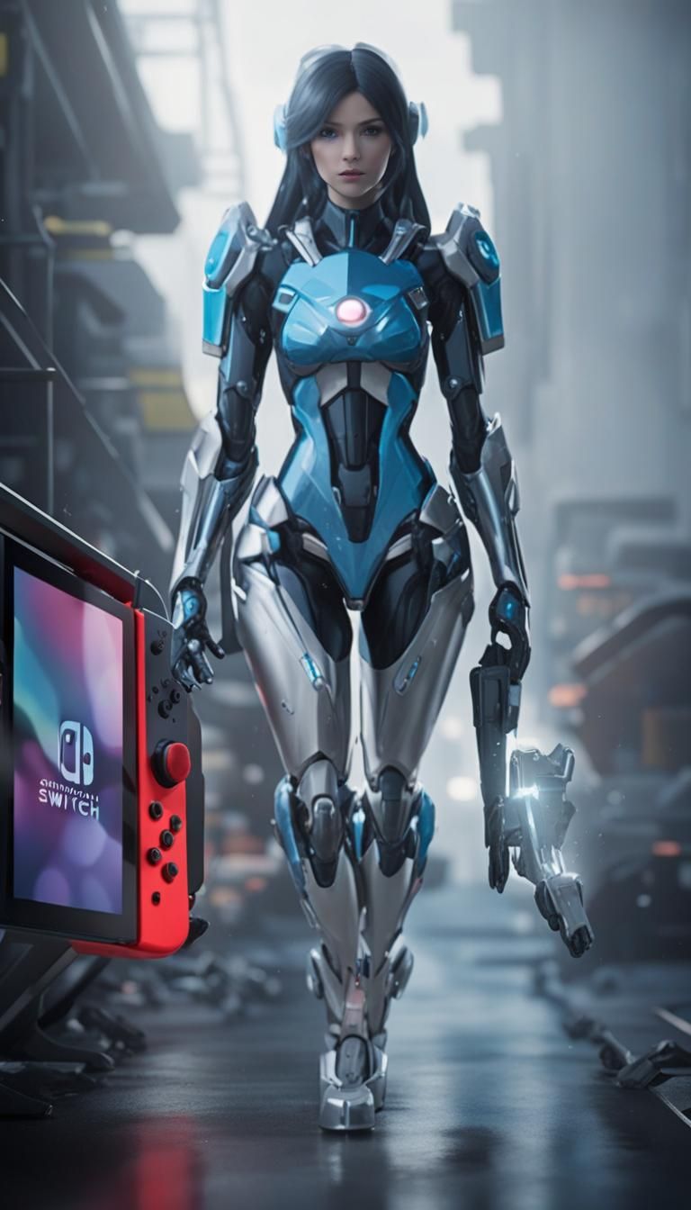 Nintendo Switch Girl in Cyberpunk Anime Style