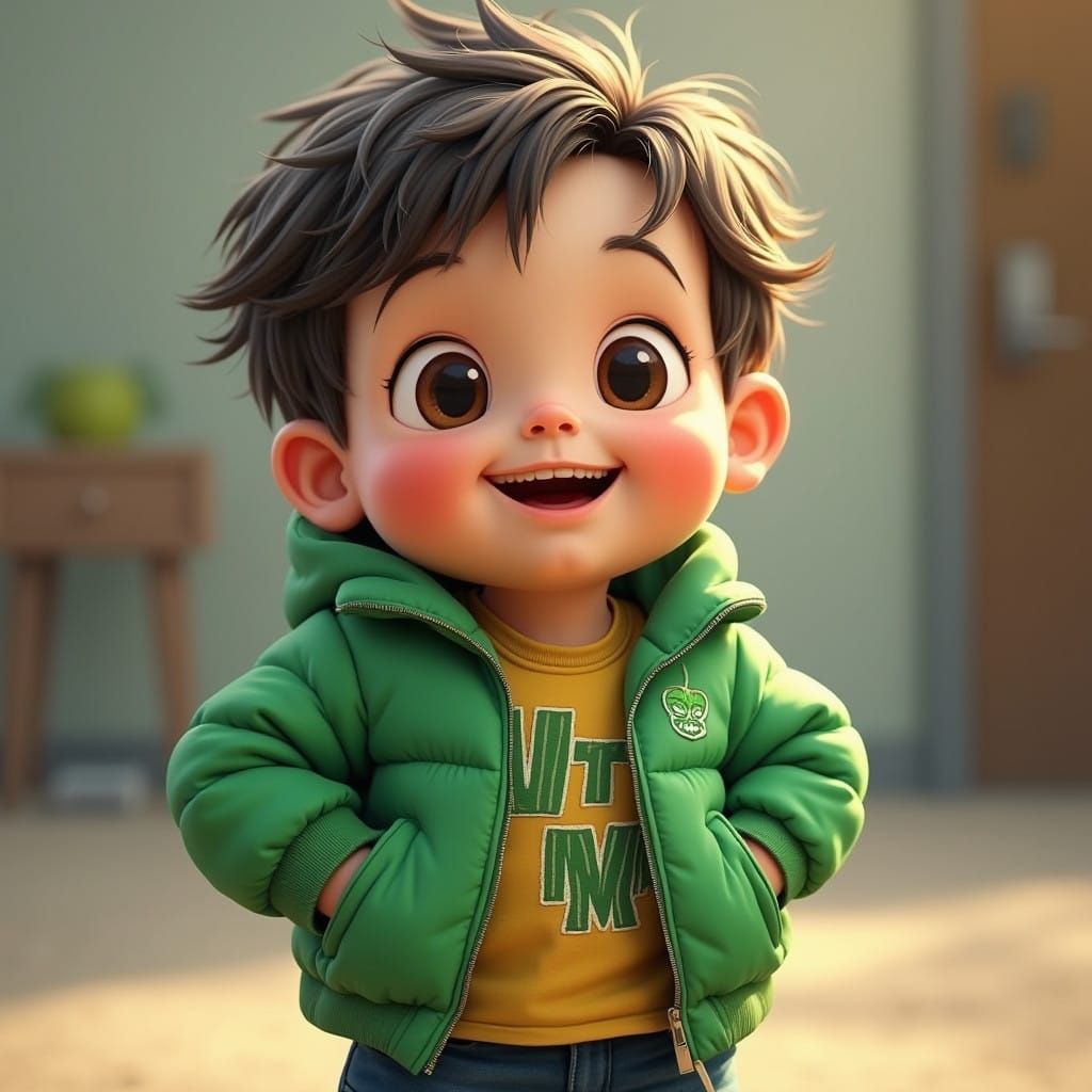 Charming Digital Portrait of a Young Boy with Bright Eyes