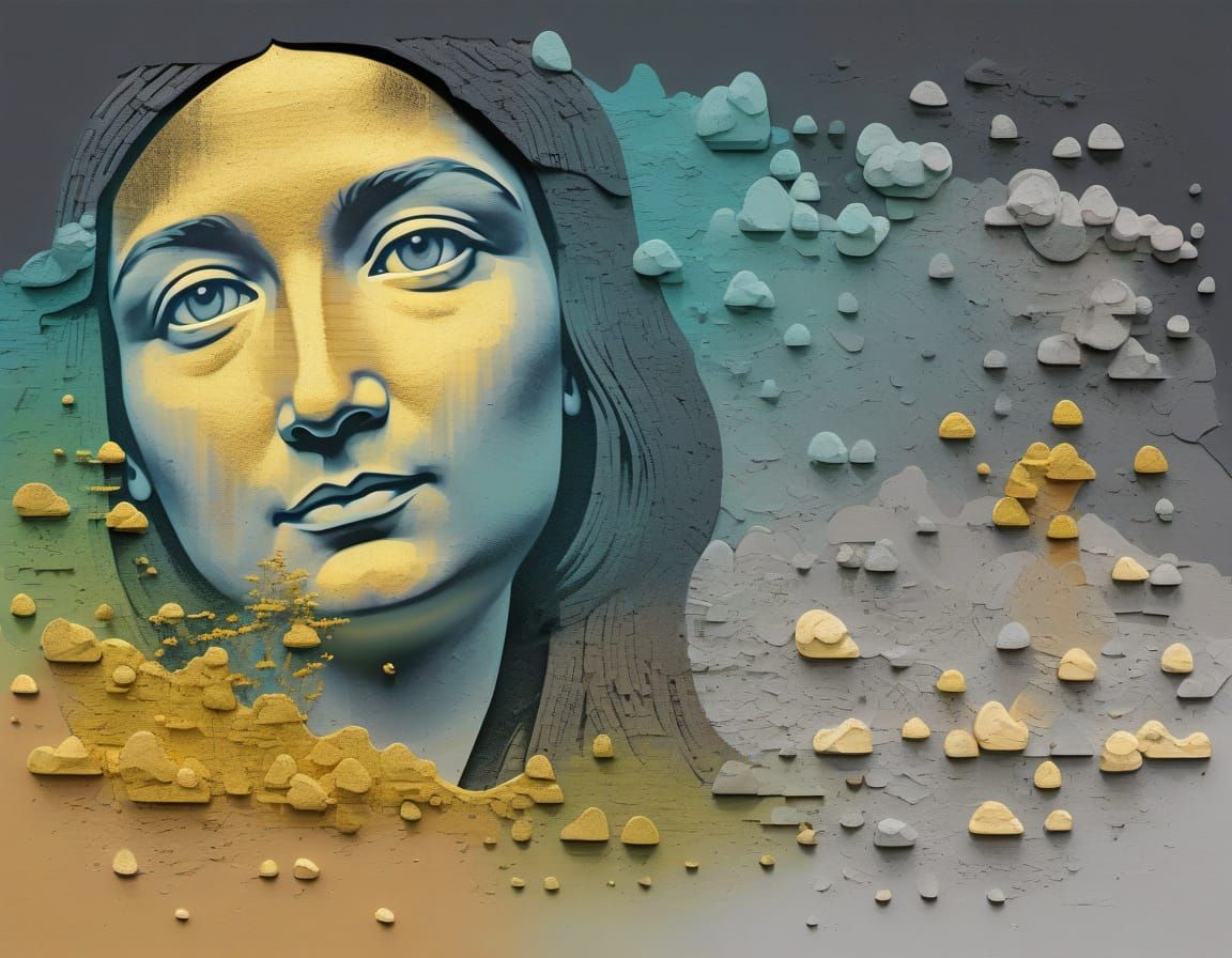 Surreal Abstract Painting of Mona Lisa in a Gradient Landsca...