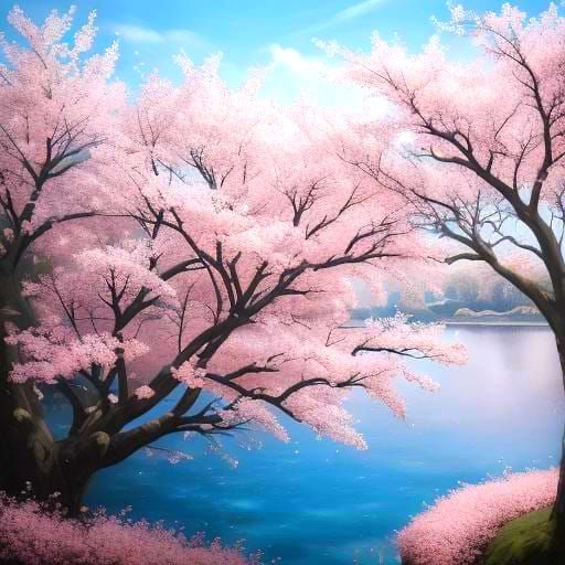 Cherry Blossoms at Night: An Oil Painting