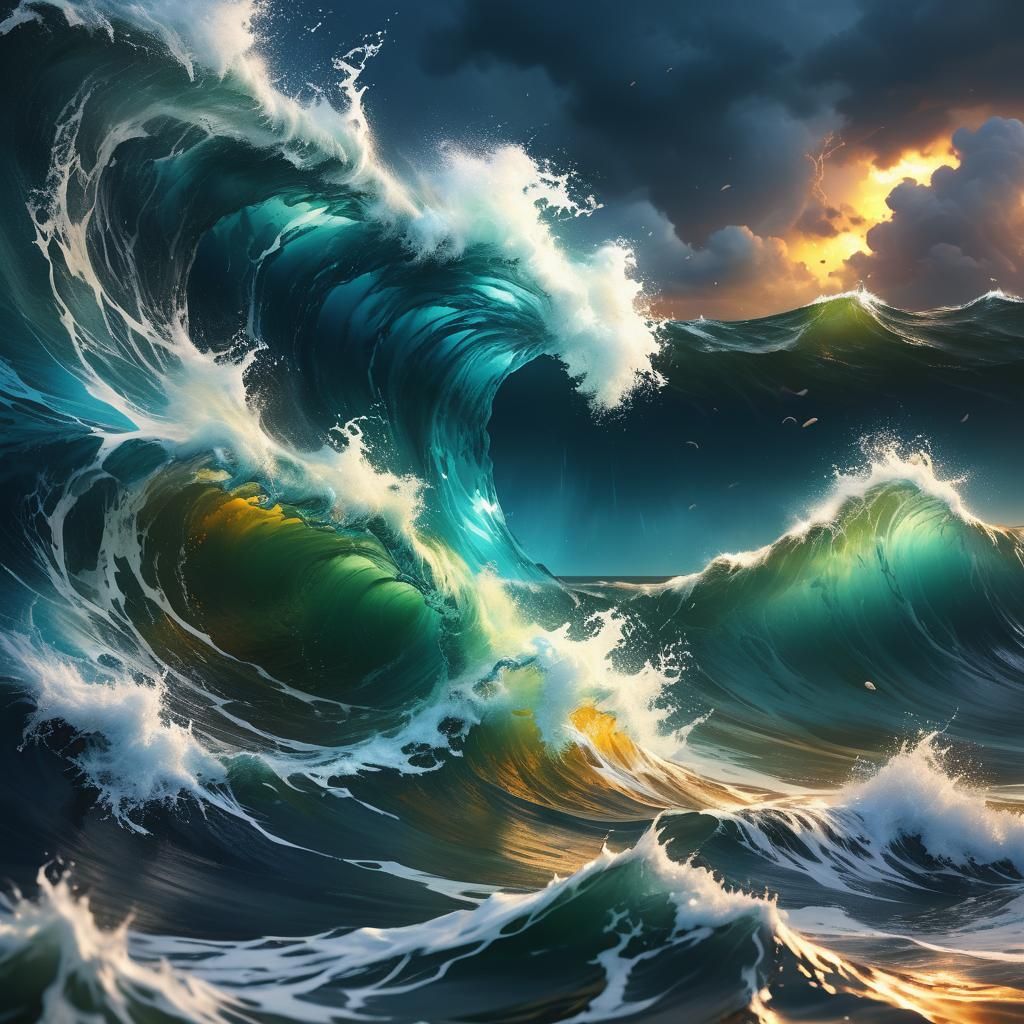 Storm Waves in Glass: Hyperrealistic Splash Art
