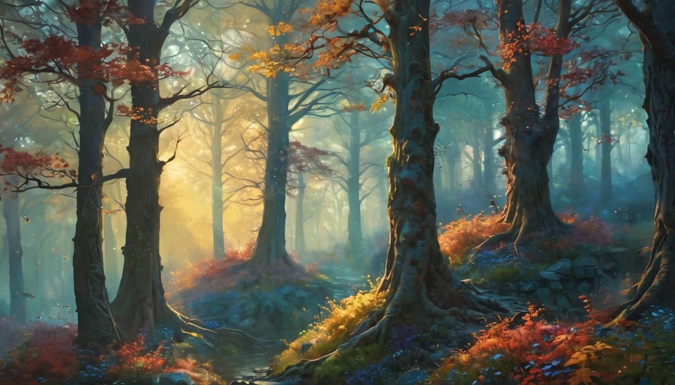 Magical Forest: Unusual Trees in Dreamlike Landscape