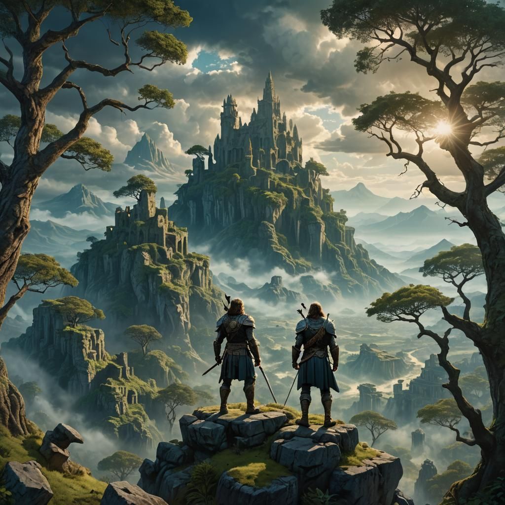 Warrior on Mystical Mountain in Fantasy Art Style