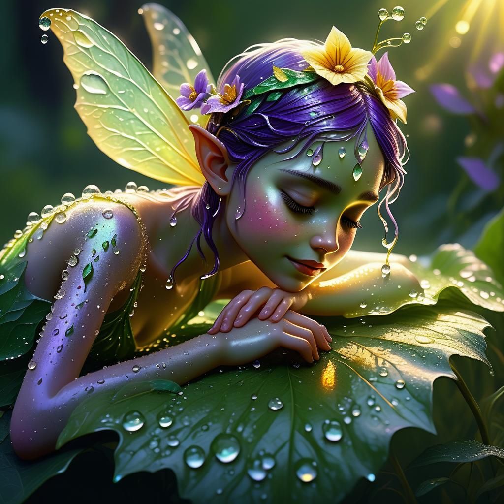 Hyperrealistic Dew Fairy in a Magical Landscape