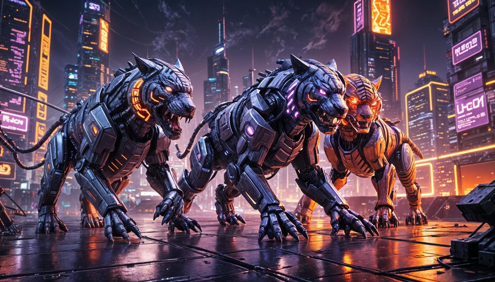 Cybernetic Battle Tigers in Vibrant Colors