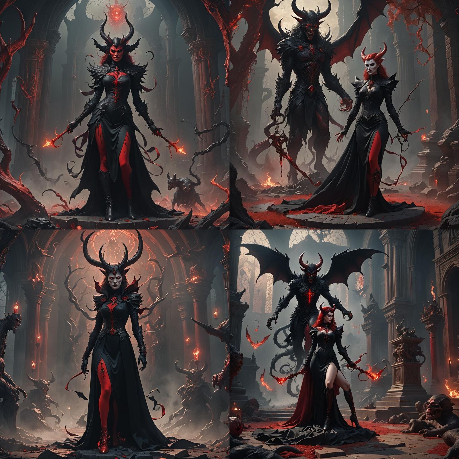 Demon Kneeling Before Satan: Detailed Matte Painting