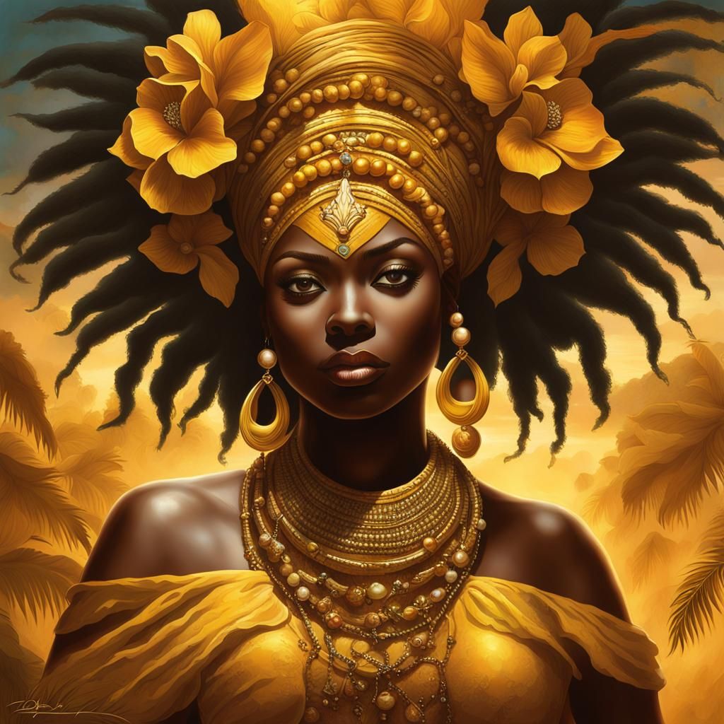 The Goddess Oshun in Vibrant Fantasy Art