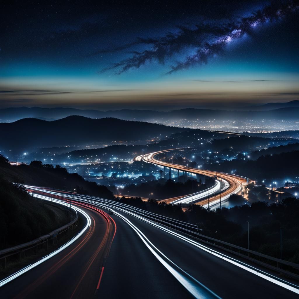 City Highway at Night in Professional Photography Style