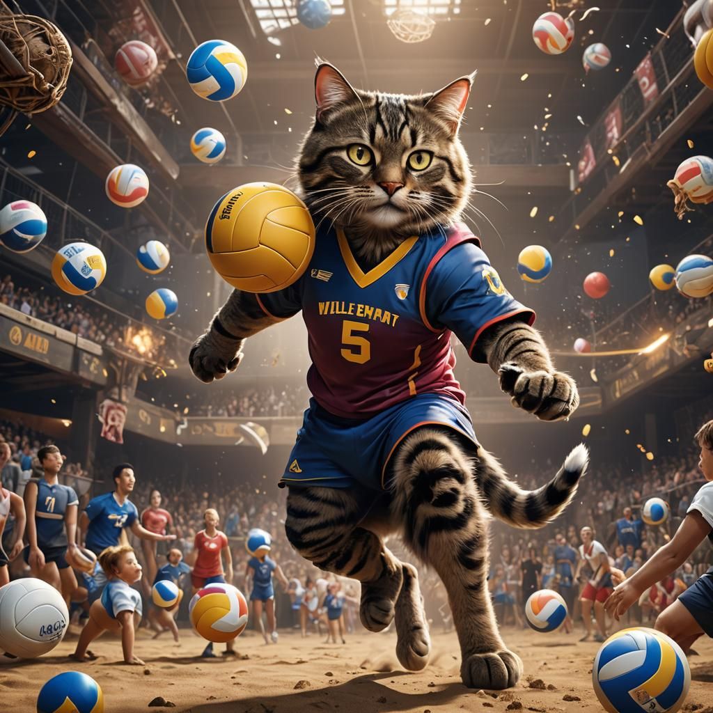 Volleyball Cat Daddy in Detailed Matte Painting