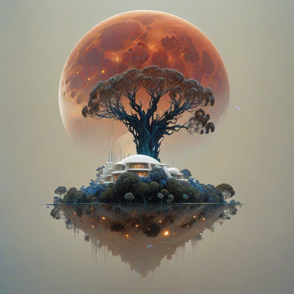 Cosmic City Integrated with Nature in Fractal Style