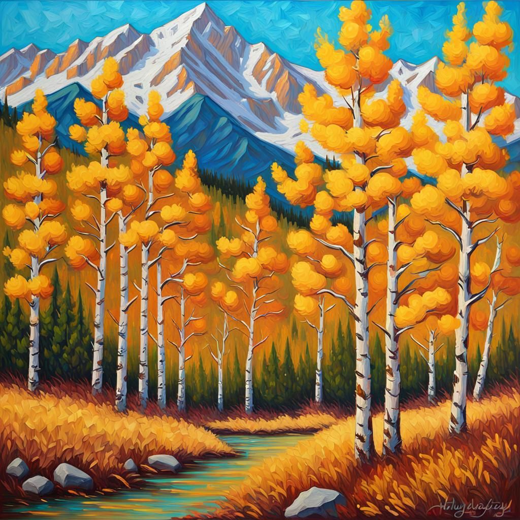 Colorado Aspens in Fall: an Impasto Oil Painting