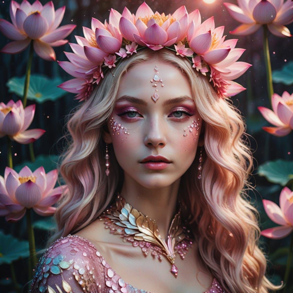 Surreal Lotus Queen in Ethereal Glow