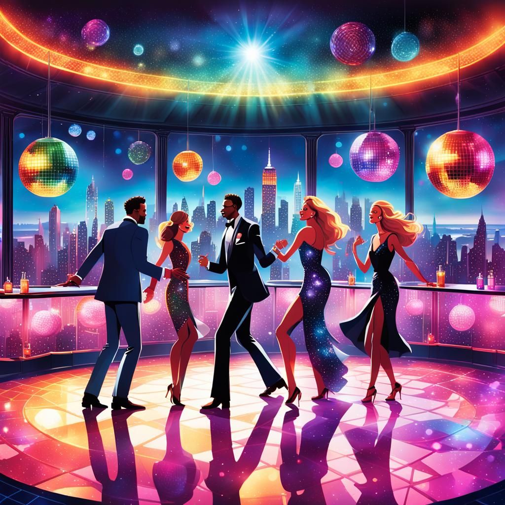 Nightclub Dancers Overlook Central Park in Neon Lighting