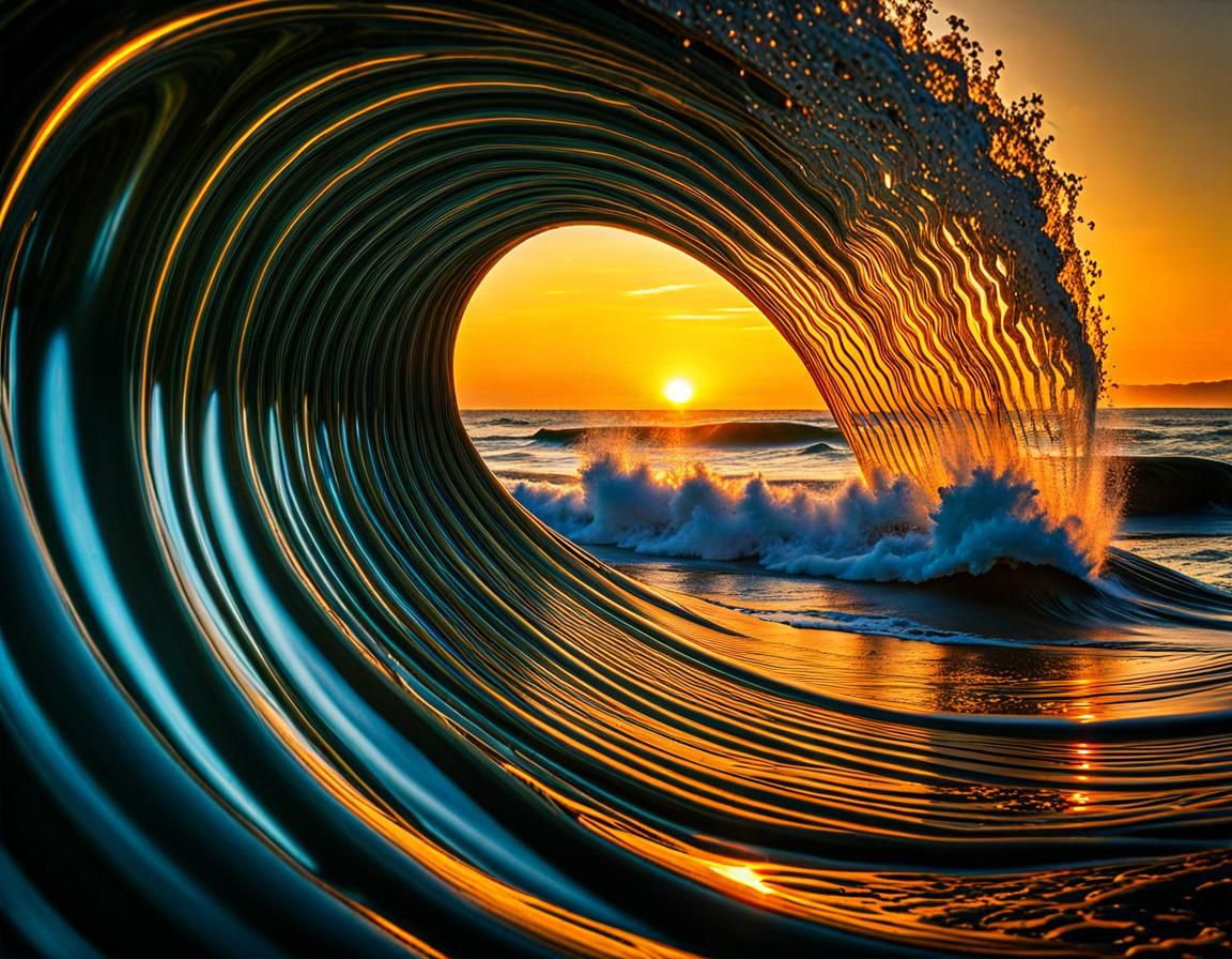 Glowing Amber Spirograph Waves with Sunlit Glimmer