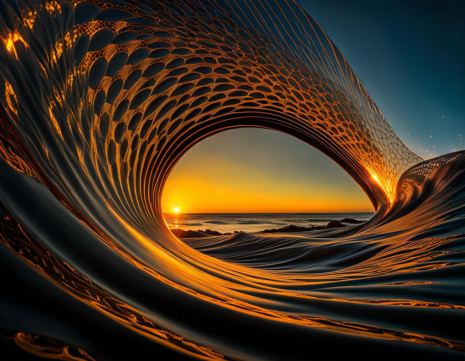 Glowing Golden Waves with Sunlit Glimmer