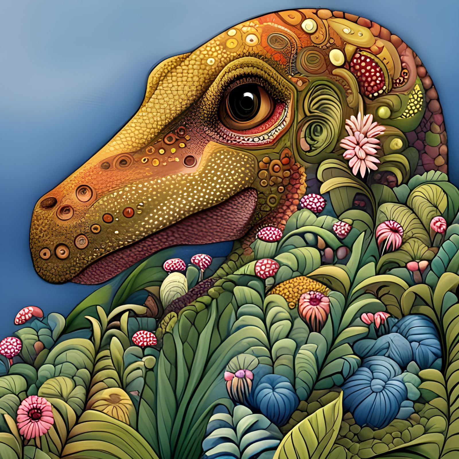 Dinosaur Covered in Flowers: A Detailed Floral Scene