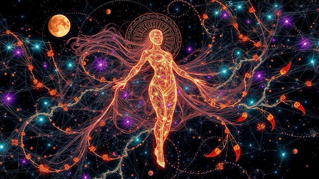 Ethereal Goddess Unfolds as Dreamlike Landscape with Vibrant...