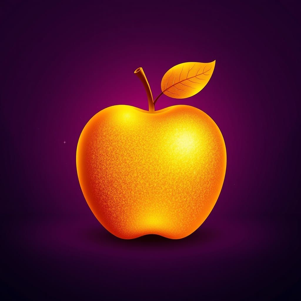 Glowing Golden Apple in Dark Purple Gradient