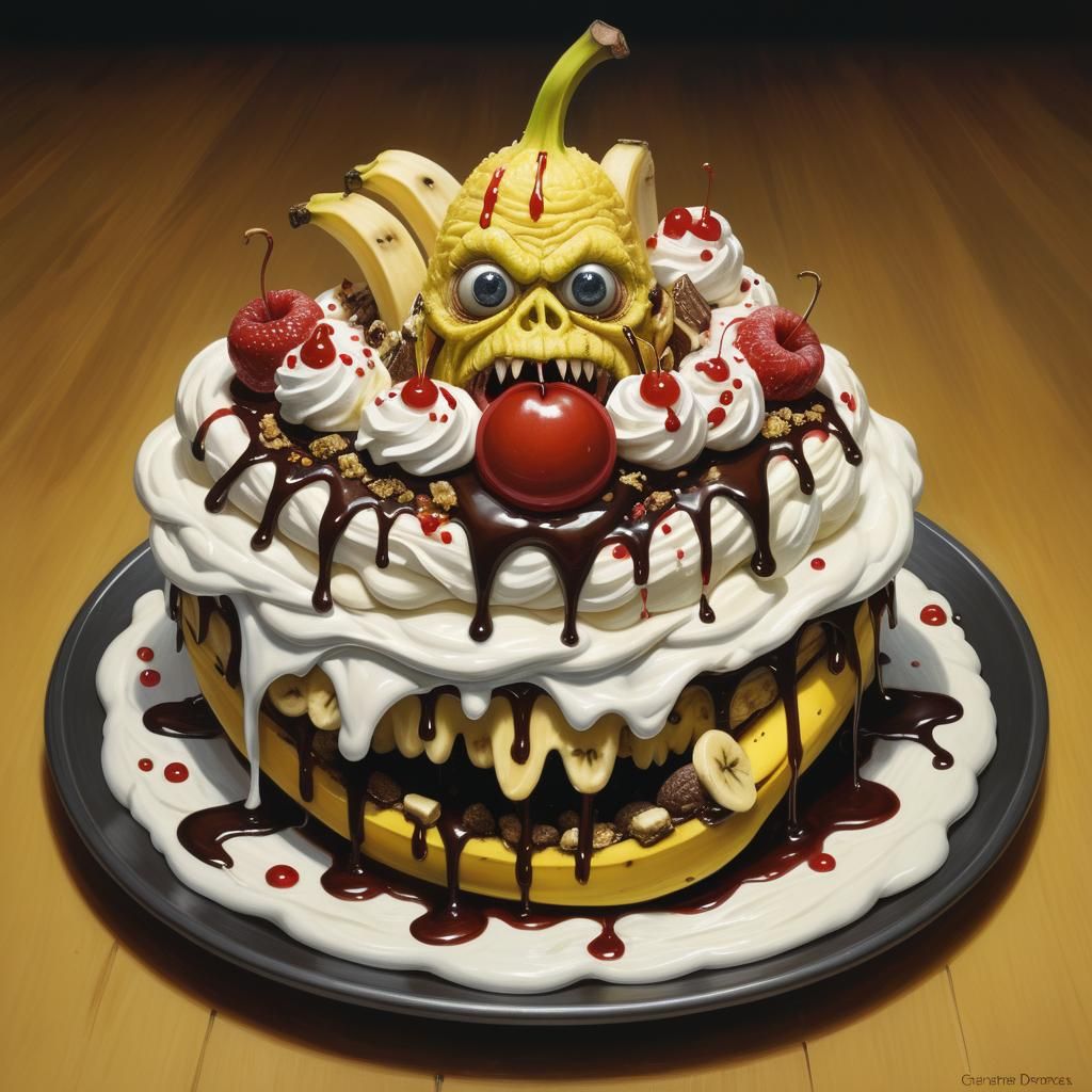 Evil Banana Split Monster in Horror Style