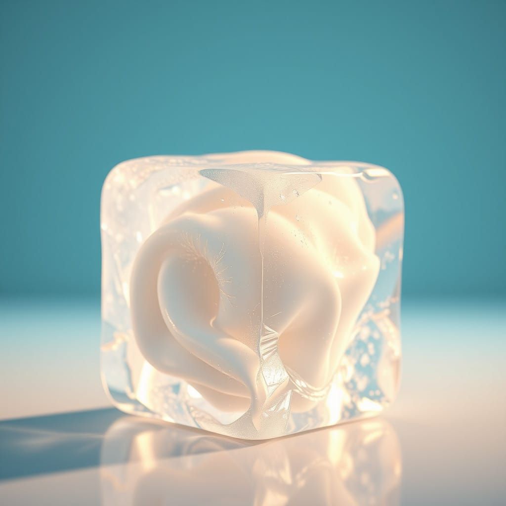 Surreal 3D Anime Ice Cube in Hyper-Realistic Detail