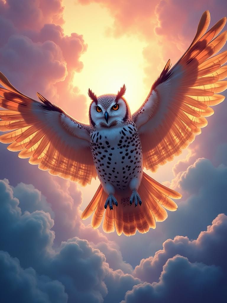 Vibrant Owl in Flight with Golden Light