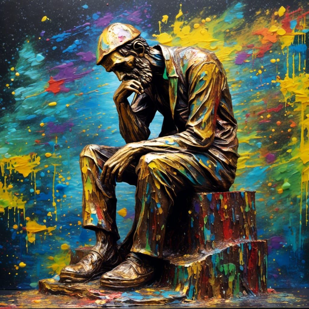 The Thinker: Metal Sculpture in Graffiti Art Style