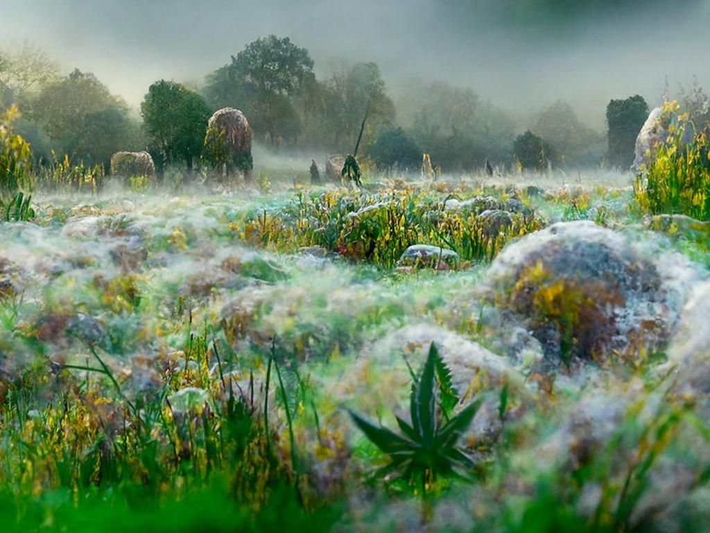 Misty Cannabis Meadow as Hyperrealistic Illustration