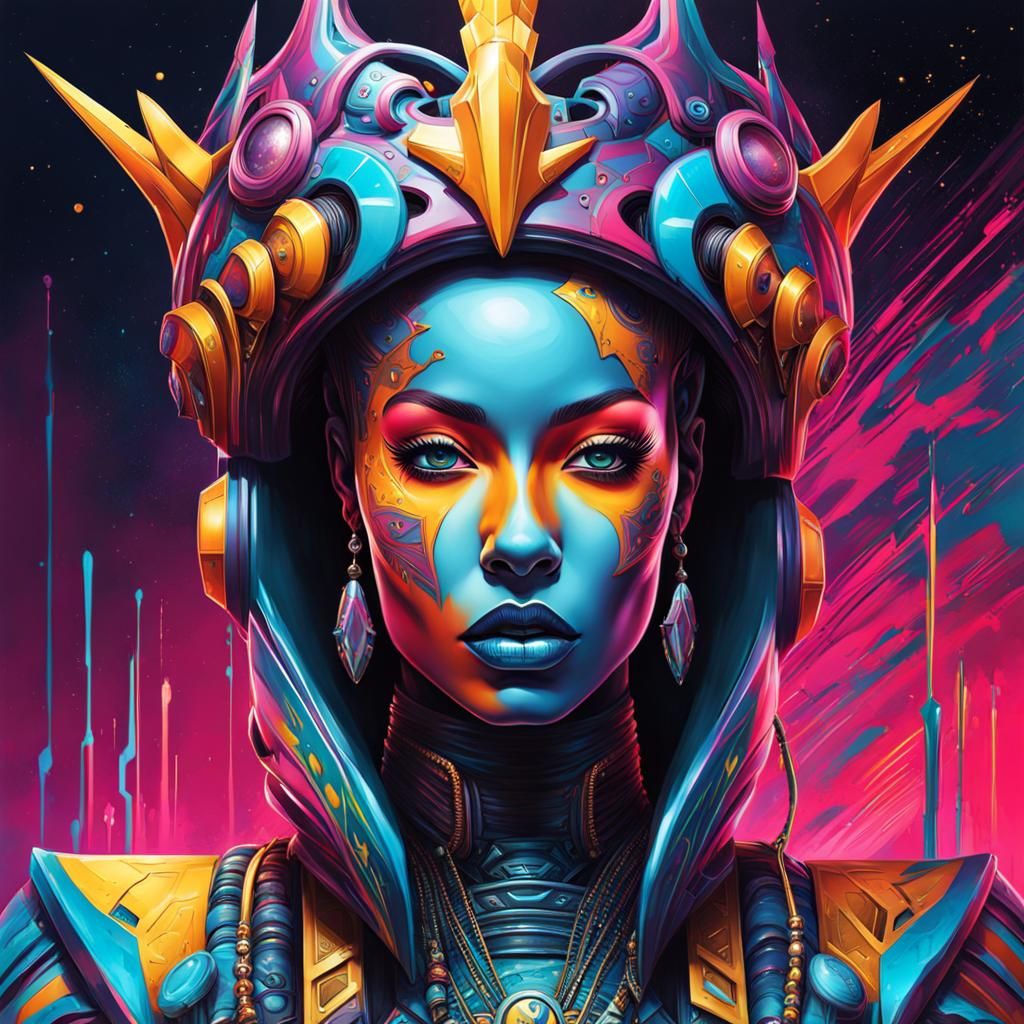 Futuristic Queen on Alien Planet in Graffiti Art Style