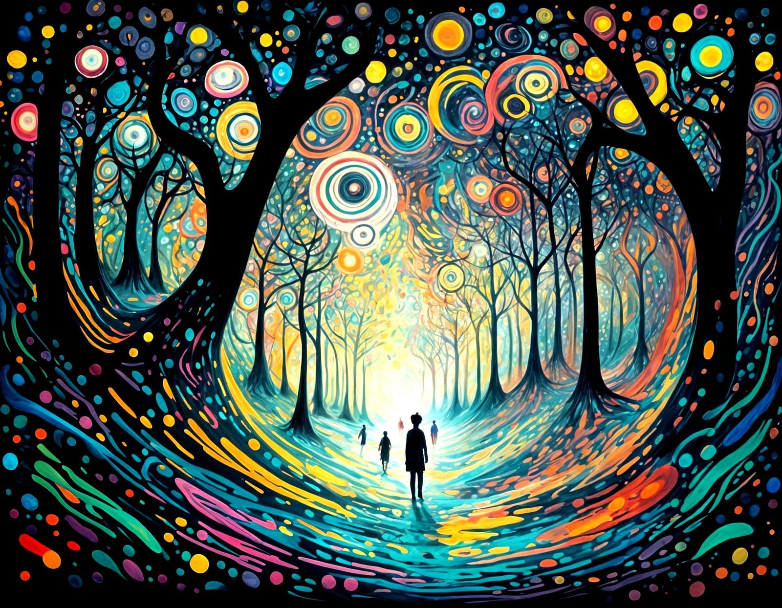 Cosmic Expressionist Forest with Runes and Light