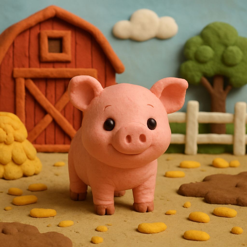 Cute Pig in Farmyard: Claymation Style