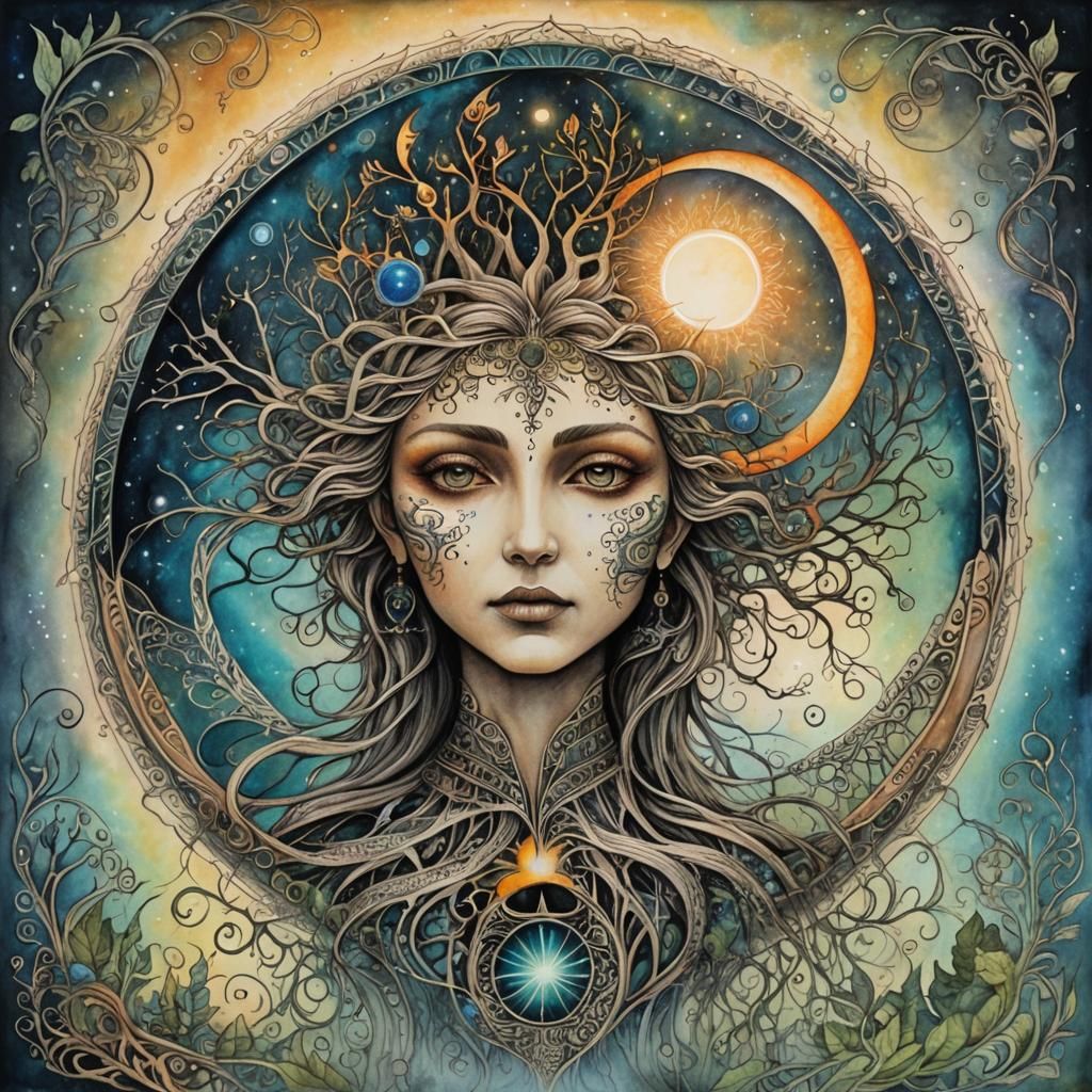 Solarpunk Tree of Life in Cosmic Oils