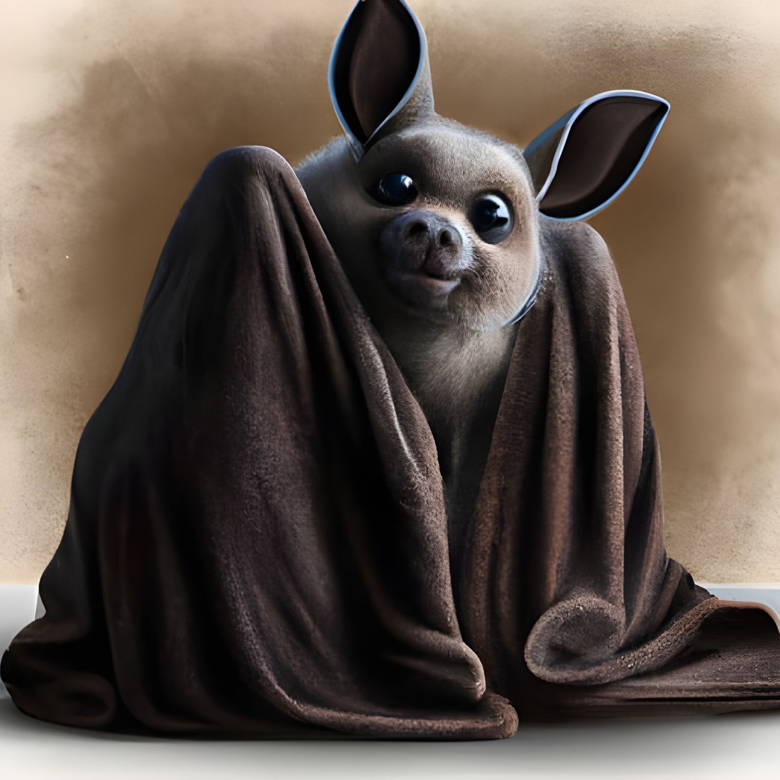 A brown bat wrapped in a towel