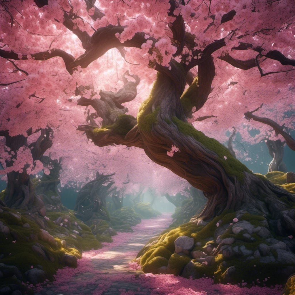 Hyperreal Dryad in Japanese Cherry Blossoms