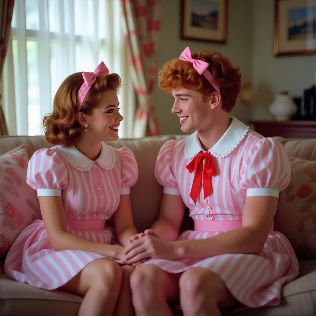 Young Couple Smiling on Couch in Cinematic Style