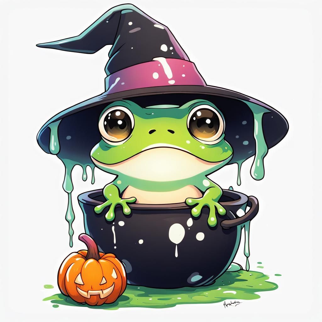 Adorable Halloween Frog in Anime Graffiti Art