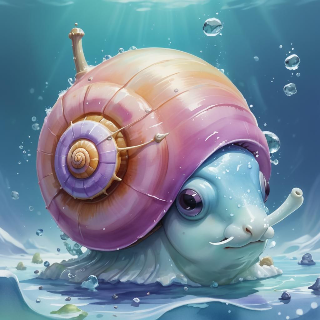 Snail Scuba Diver Devouring Scimitar in Watercolor