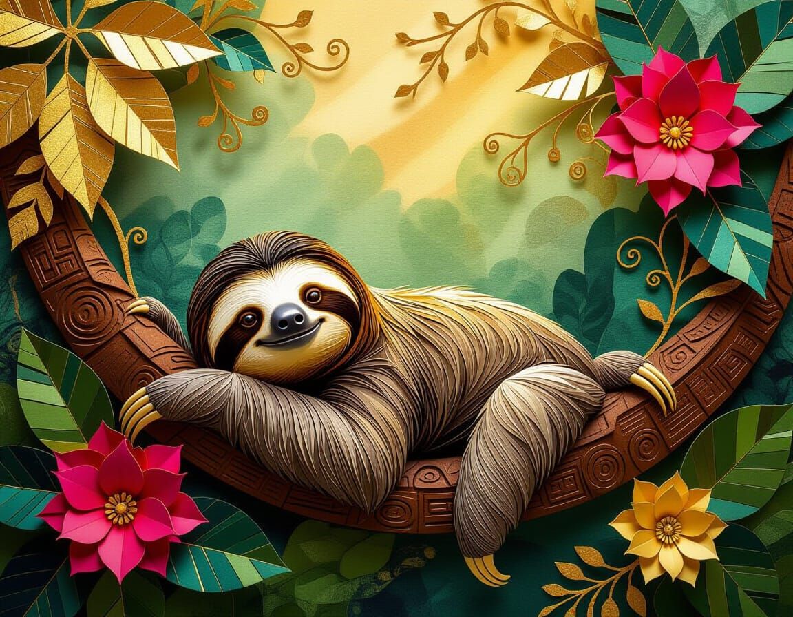 Surreal Sloth in Lush Rainforest Mixed Media