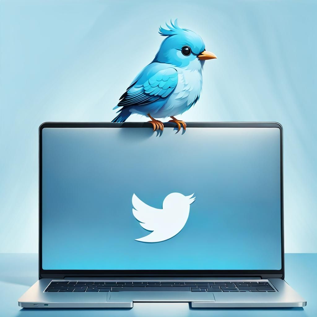 Airbrush Illustration of a Twitter Bird on Laptop