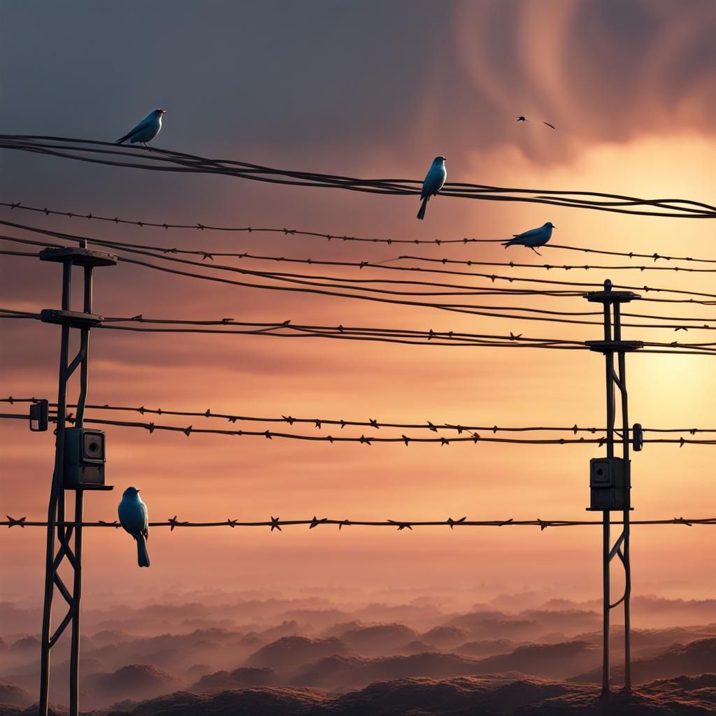 Birds on a Wire in Detailed Digital Painting